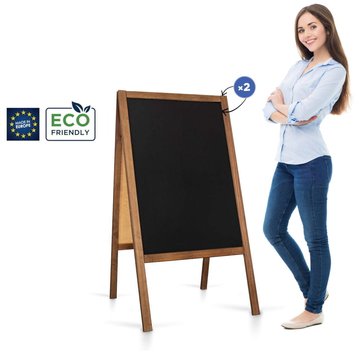 Chalkboard sign Classic L (61×118 cm) – brown