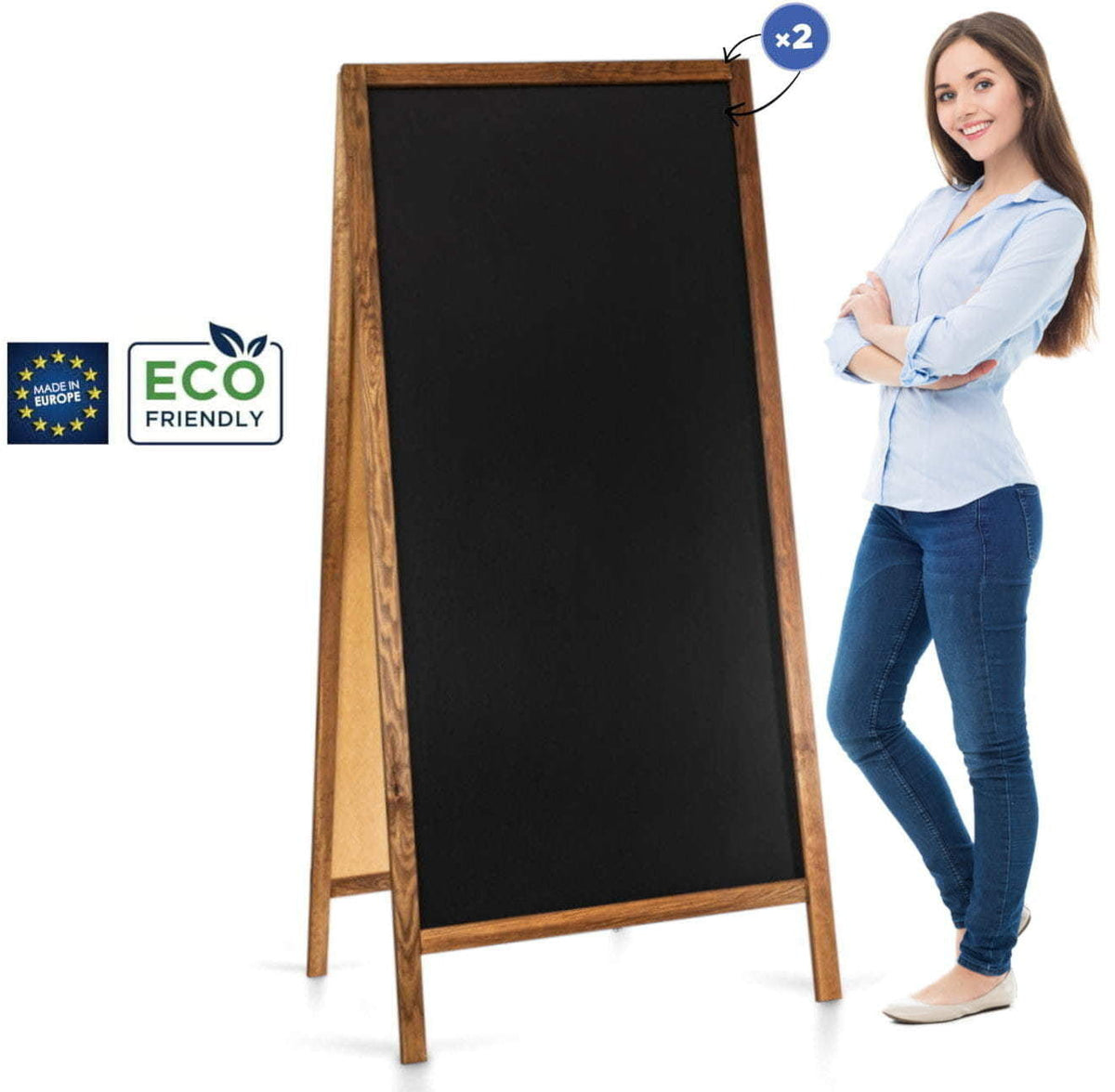 Chalkboard sign Classic XL (72×160 cm) – brown