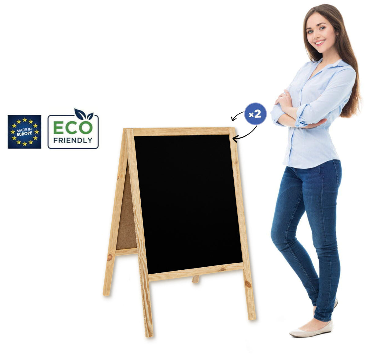 Chalkboard sign Classic M (60×100 cm) – natural