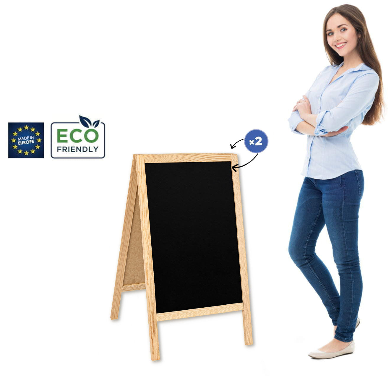 Chalkboard sign Classic S (51×90 cm) – natural