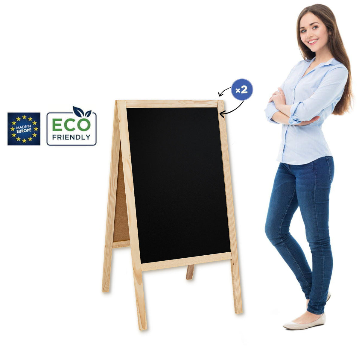 Chalkboard sign Classic L (61×118 cm) – natural