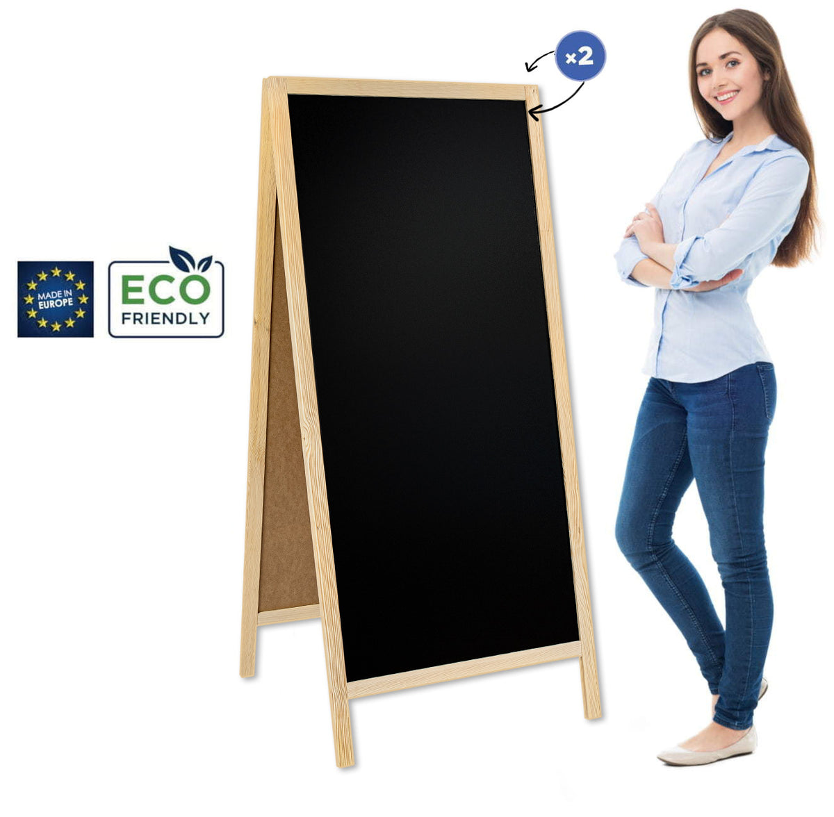 Chalkboard sign Classic XL (72×160 cm) – natural