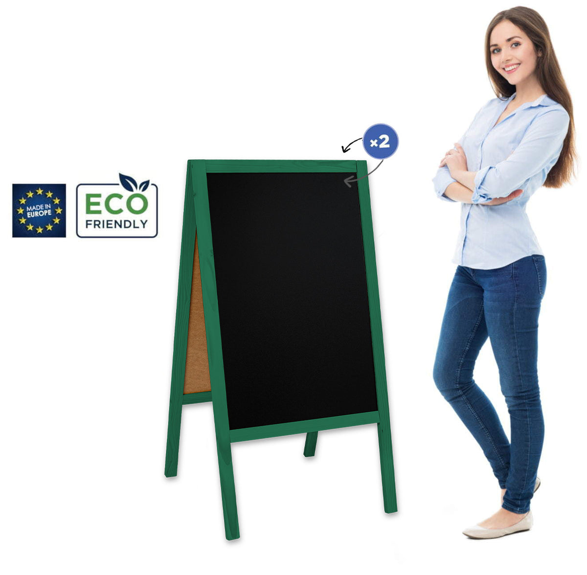 Chalkboard sign Classic L (61×118 cm) – green